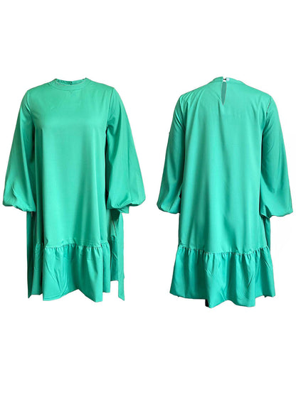 Vestidos elegantes de color liso con manga de burbuja 