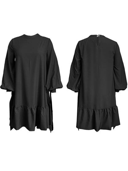 Vestidos elegantes de color liso con manga de burbuja 