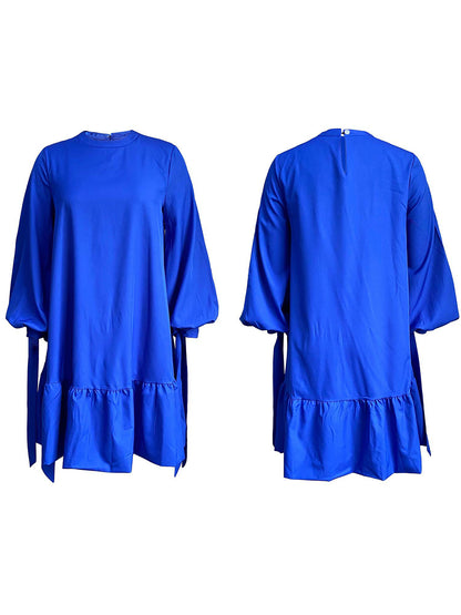 Vestidos elegantes de color liso con manga de burbuja 