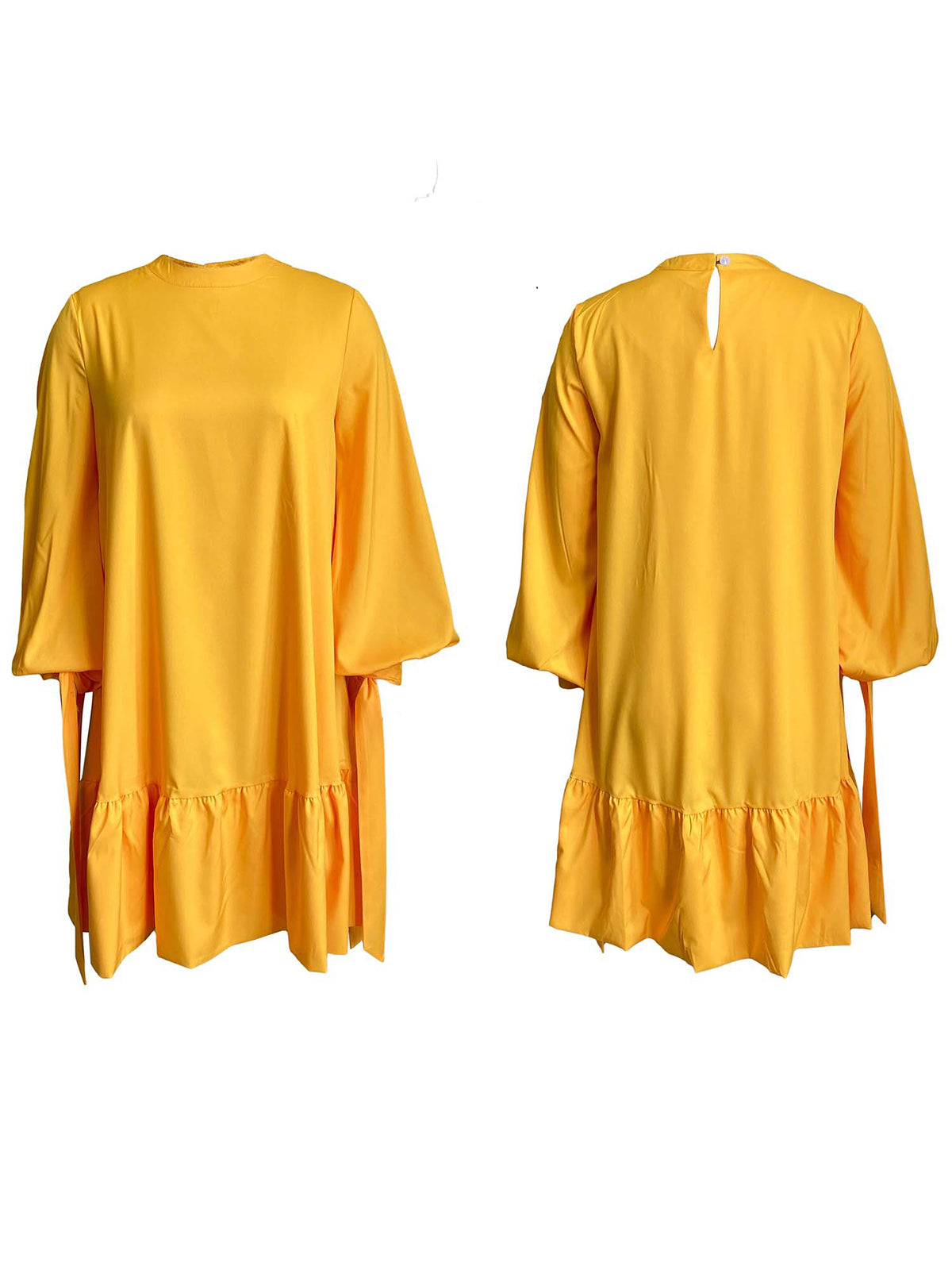 Vestidos elegantes de color liso con manga de burbuja 