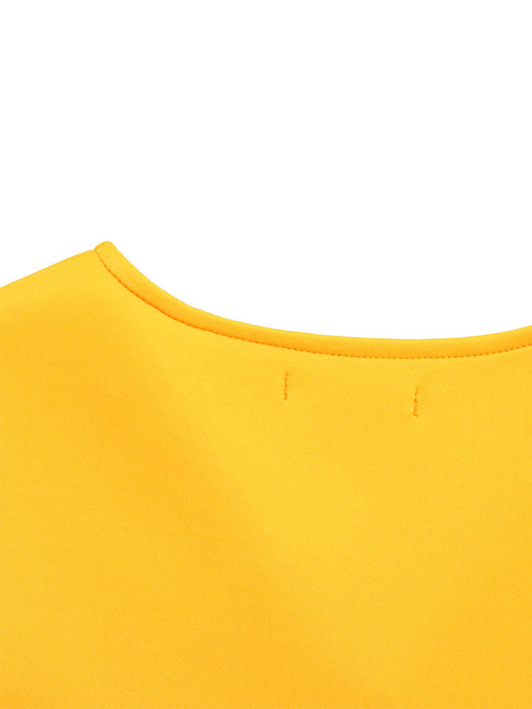 Solid Color Bell Sleeve V-Neck Flared Dress