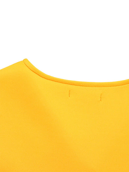 Solid Color Bell Sleeve V-Neck Flared Dress