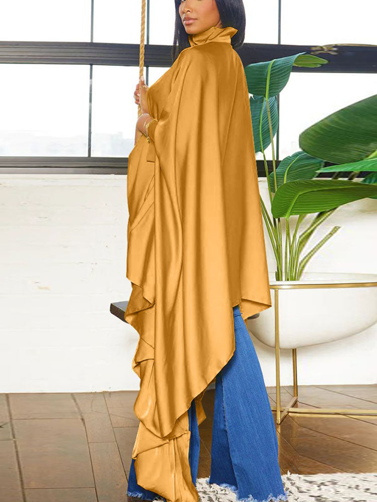 Blusa sedosa con botones y manga de murciélago holgada irregular 