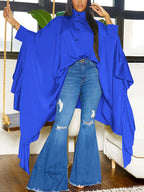 Irregular Loose Batwing Sleeve Silky Button-Up Blouse
