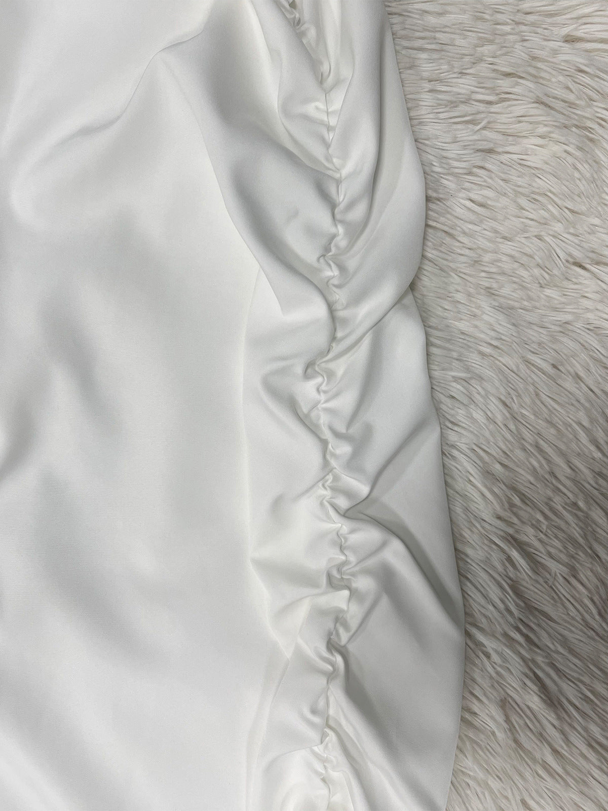 Solid Color Puff Sleeve Drawstring Waist Dress