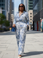 Printed Shirt Wide Leg Pants Set