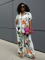 Printed Shirt Wide Leg Pants Set