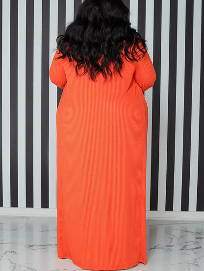 Conjuntos de cárdigan y vestido de tubo de color sólido de talla grande de dos piezas 