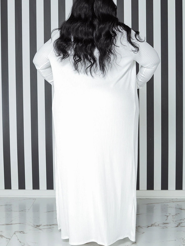 Conjuntos de cárdigan y vestido de tubo de color sólido de talla grande de dos piezas 