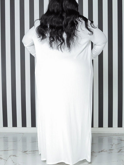 Conjuntos de cárdigan y vestido de tubo de color sólido de talla grande de dos piezas 