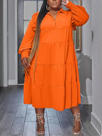 Plus Size Long Sleeve Ruffle Lapel Maxi Dress