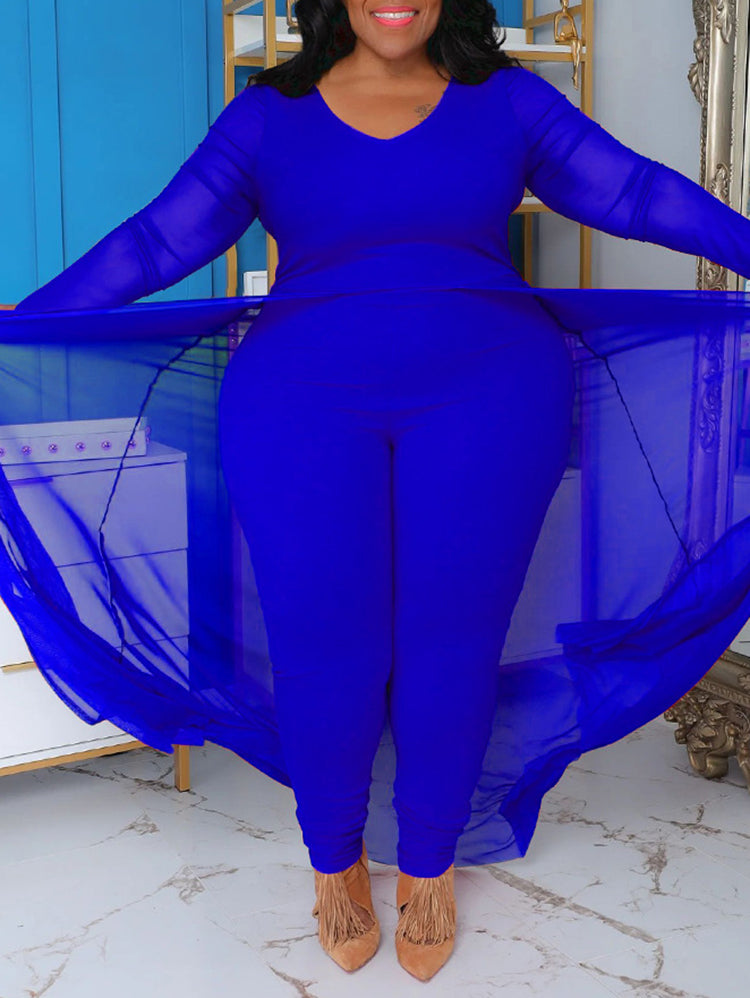 Plus Size Solid Color Patchwork Jumpsuit