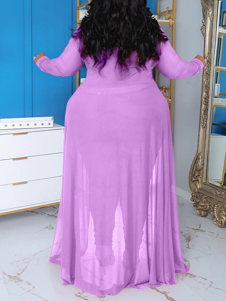 Plus Size Solid Color Patchwork Jumpsuit