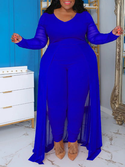 Plus Size Solid Color Patchwork Jumpsuit