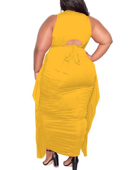 Two-Piece Plus Size Solid Color Fringe Skirt Set