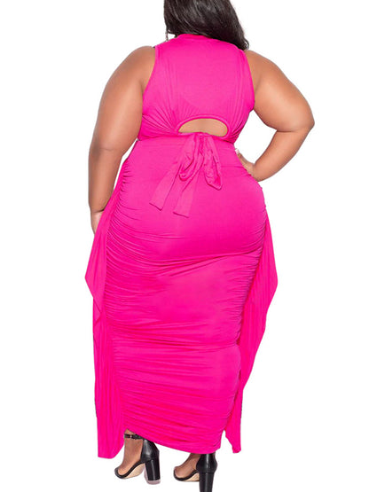 Two-Piece Plus Size Solid Color Fringe Skirt Set