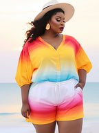 Conjunto de pantalones cortos de color degradado arcoíris de talla grande 