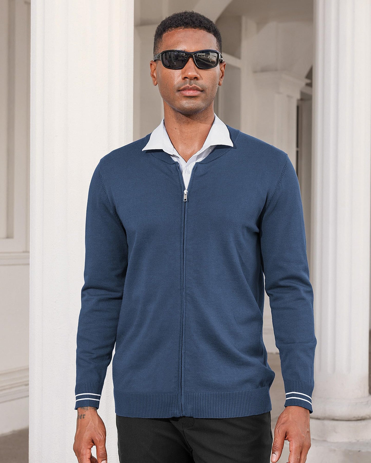 Mens Casual Stand Collar Full-Zip Jacket