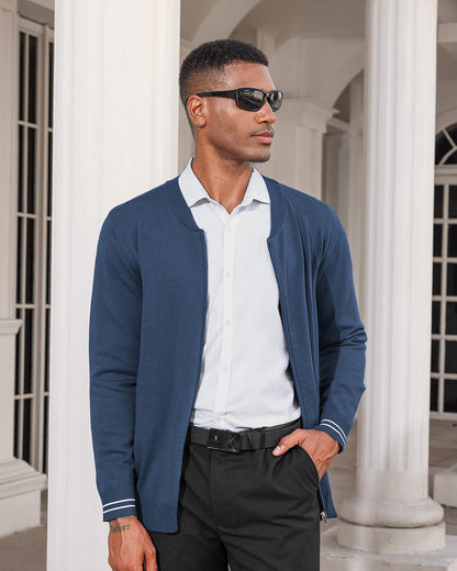 Mens Casual Stand Collar Full-Zip Jacket