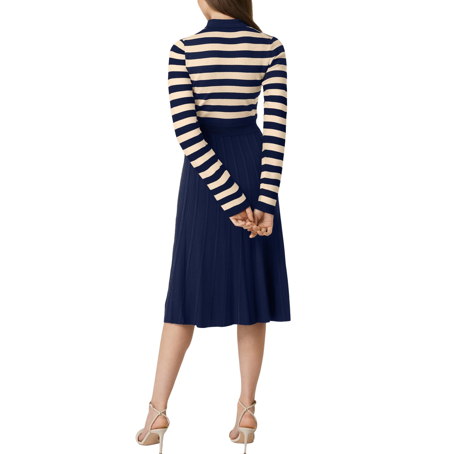 Striped Long Sleeve Button Ribbed Knit Dresses