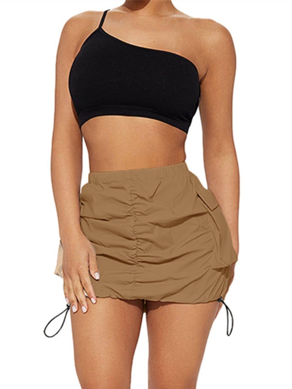 Drawstring Knot Side Ruched Cargo Skirt