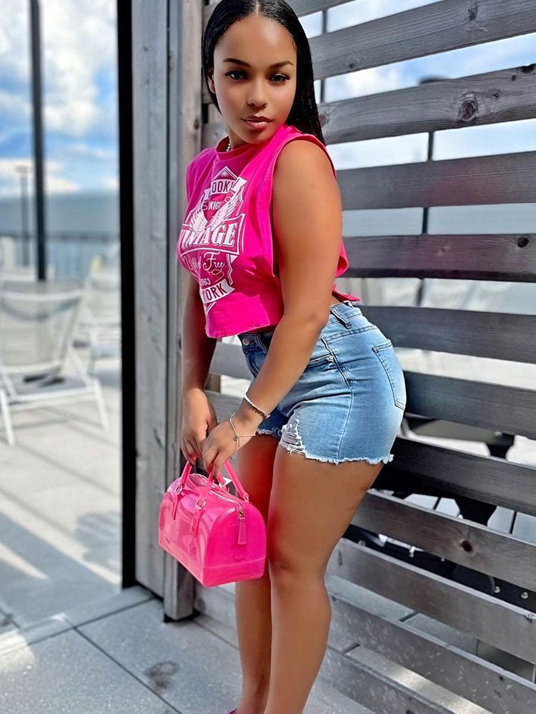 Top corto estampado sin mangas con abertura