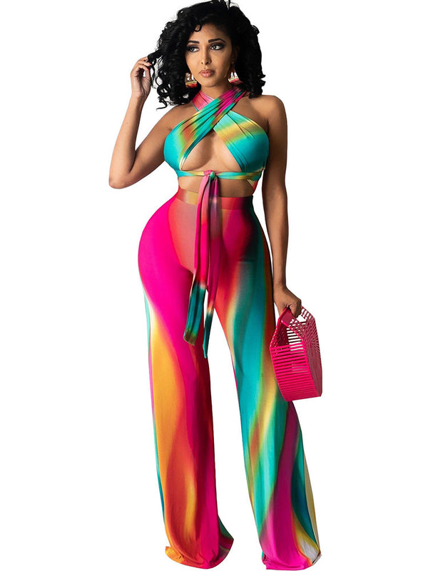 Two Piece Sleeveless Tie Dyed Pant Suits
