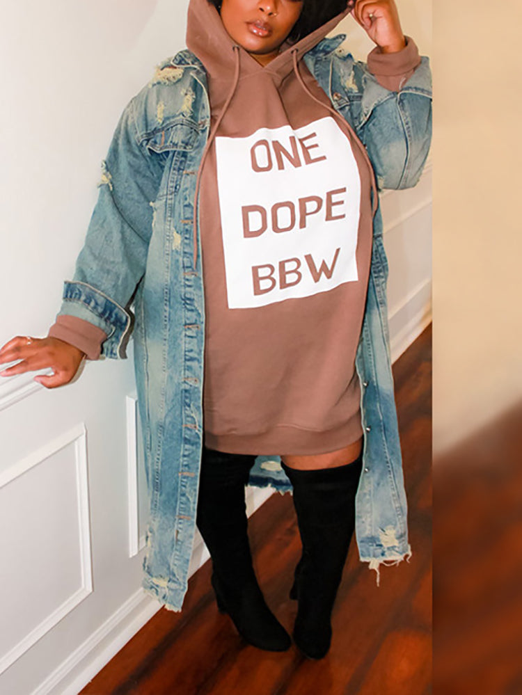 Vestido estilo sudadera con capucha y estampado de letras de talla grande 