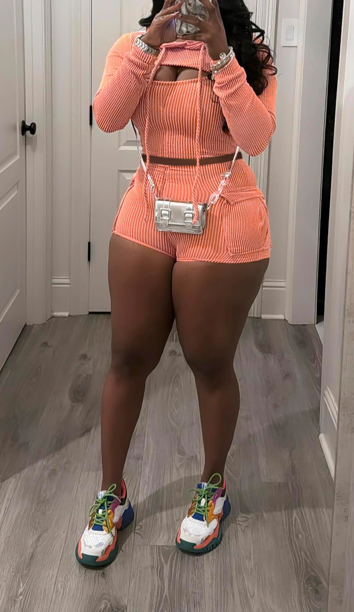 Three Piece Ribbed Hoodies Shorts Set