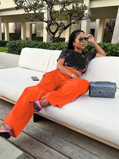 High Wasited Wide Leg Pants with Pockets