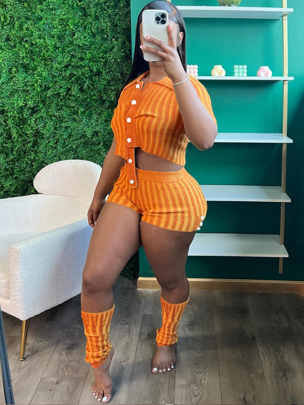 Two Piece Knit Crochet Crop Top Shorts