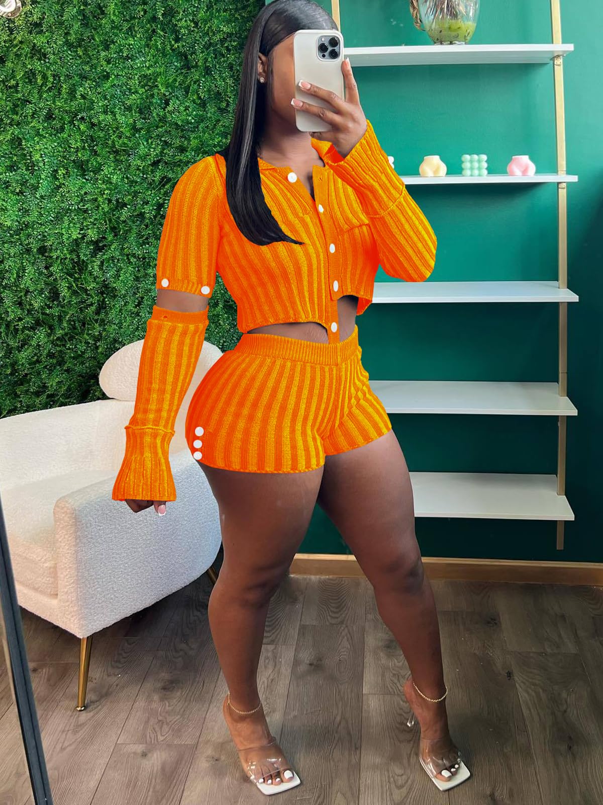 Two Piece Knit Crochet Crop Top Shorts