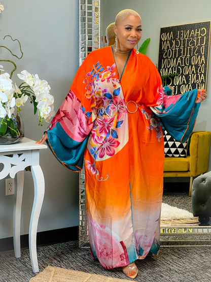 Cárdigan tipo pareo de playa con estampado floral de seda 