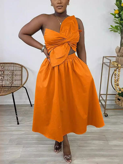 One-Shoulder Ruched Petal Cutout Dress