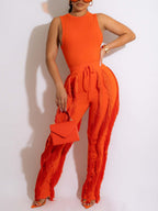 Tops sin mangas de dos piezas y pantalones con borlas