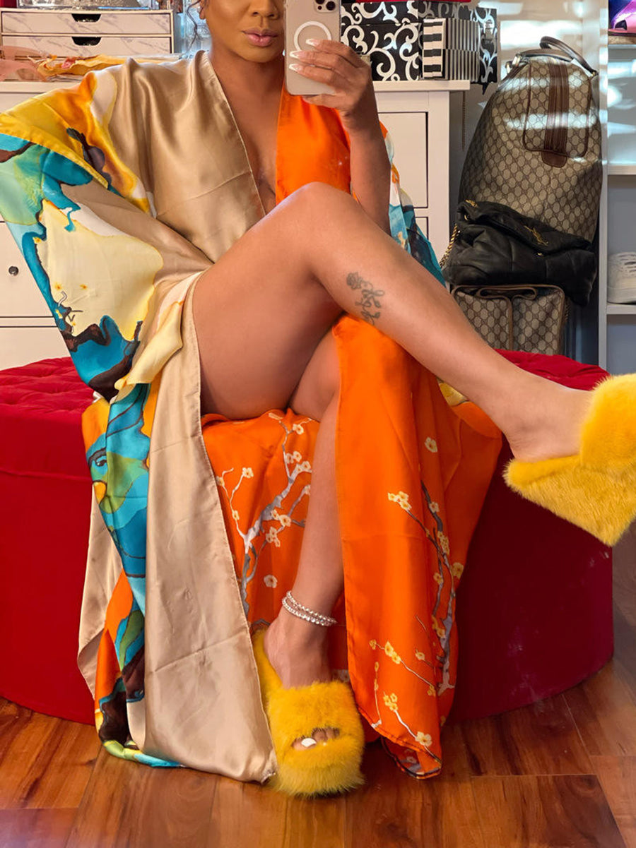 Cárdigan tipo pareo de playa con estampado floral de seda 