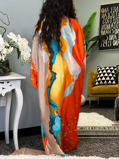 Cárdigan tipo pareo de playa con estampado floral de seda 