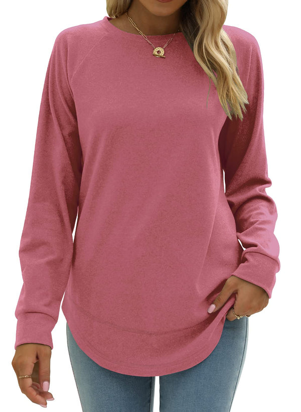 Crewneck Long Sleeve Side Split Tops