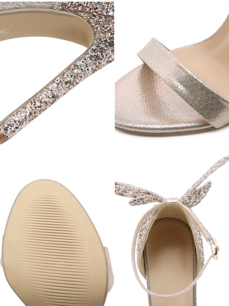 3D Butterfly Bow Ankle Strap Heeled Sandal