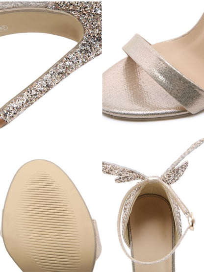 3D Butterfly Bow Ankle Strap Heeled Sandal