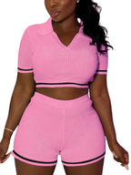 Knit Crop Top Shorts Sets
