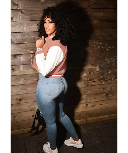 Button Down Striped Baseball Jacket