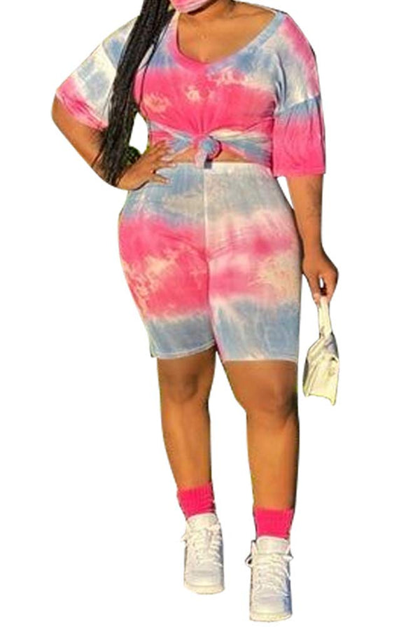 Plus Size Two Piece Short Tops And Pants Set