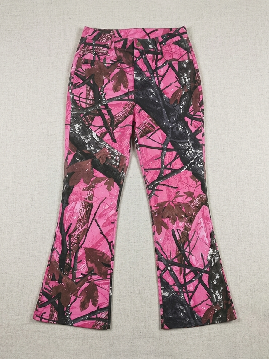 Pink Camo Graffiti High Waist Flare Jeans