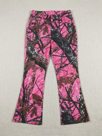 Pink Camo Graffiti High Waist Flare Jeans
