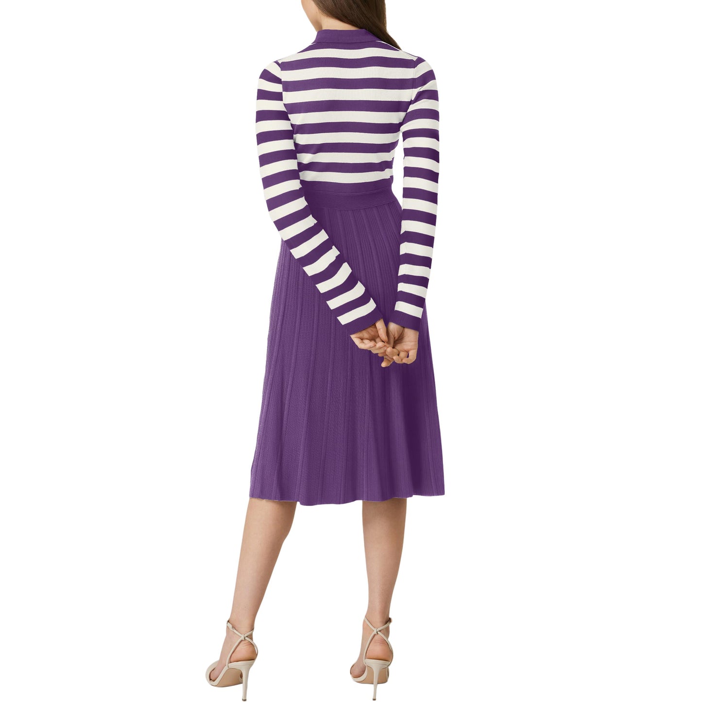 Striped Long Sleeve Button Ribbed Knit Dresses