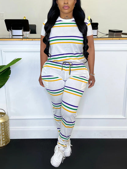 Conjuntos de pantalones y tops de manga corta a rayas de dos piezas 