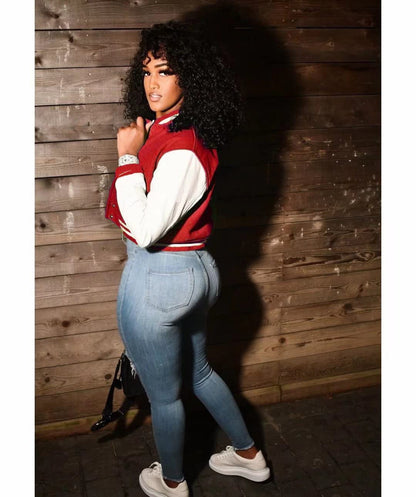 Button Down Striped Baseball Jacket