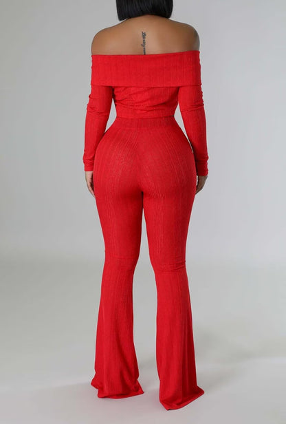 Two Piece Off Shoulder Top Flare Pants