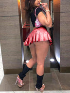PU Leather Pleated Short Skirt